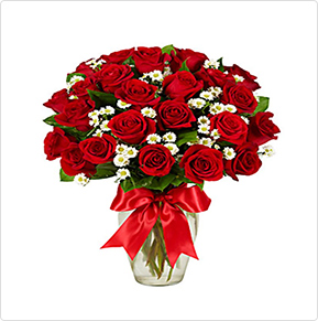   Red Roses Arrangement In Wooden Base  